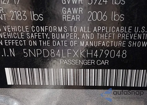 2019 Hyundai Elantra Sel z USA, uszkodzony, nr VIN 5NPD84LFXKH479048